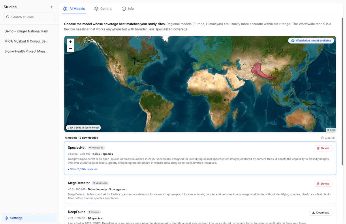 On-device AI model settings with coverage map