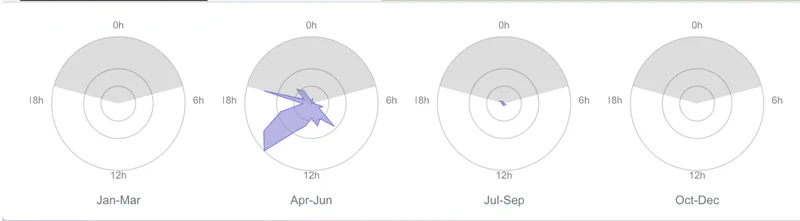 4 circular charts showing daily activity over the year