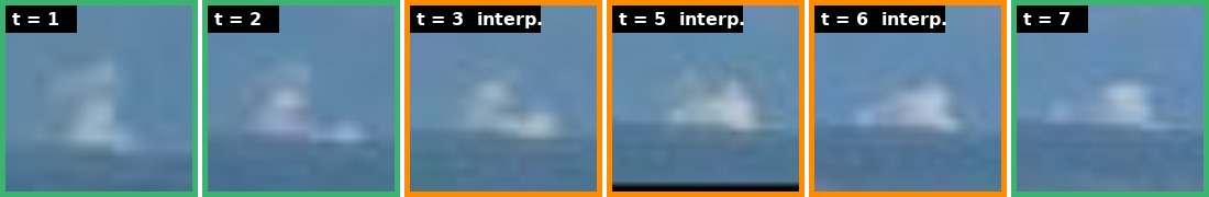 Six crops along the merged tube: the smoke stays plainly visible even on the frames where the detector lost it